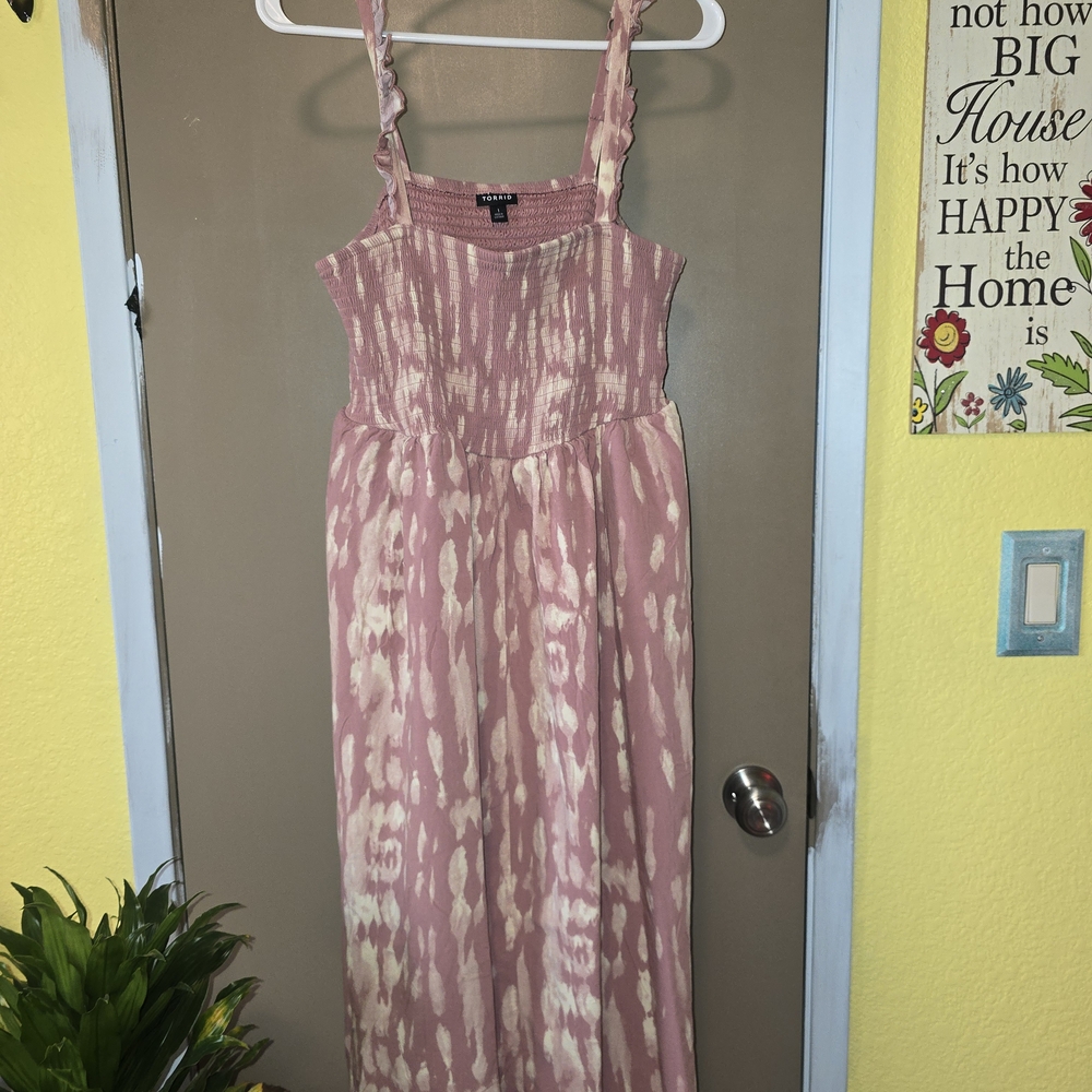 Pink and White Smocked Maxi Dress